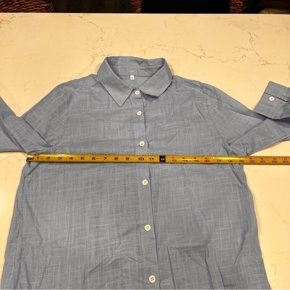 Women’s Blue Peplum back button down shirt - Picture 8 of 9